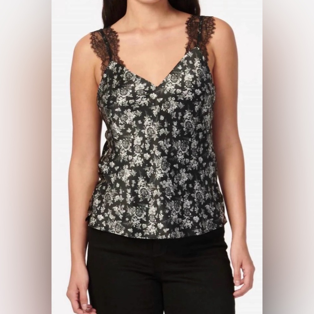 Cami NYC Silk Lace Black Floral Slip Top Y2K Minimalist Carolyn Bessette Chic